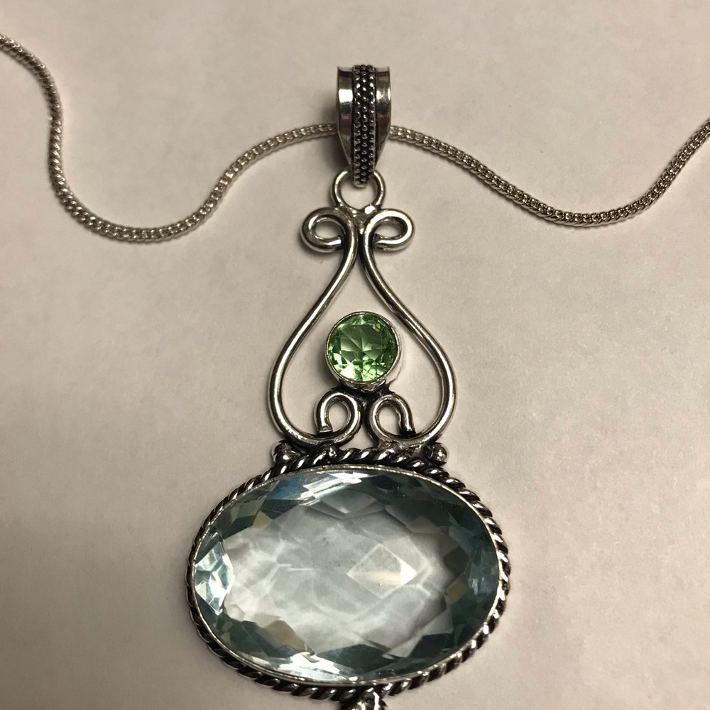 Peridot Blue Topaz Stamped 925 Sterling Silver Necklace